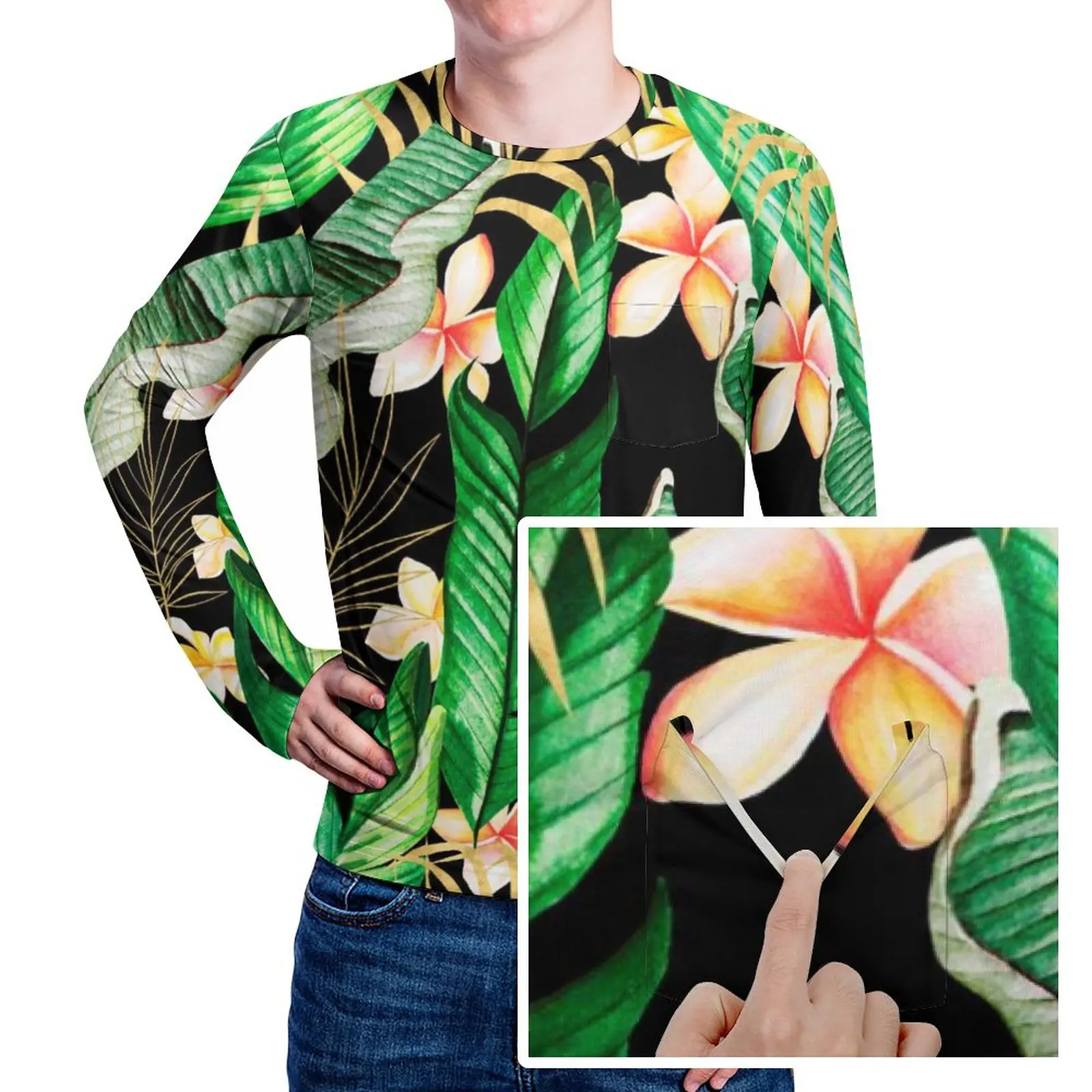 

Jungle Palm Leaves T-Shirt Tropical Forest Flower Print Popular T Shirts Long Sleeve Custom Tops Spring Classic Plus Size Tees