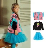 fall 2022 new print korea girls sweater knit vest fashion blue girl yarn skirt cotton t shirt girls childrens suit skirts
