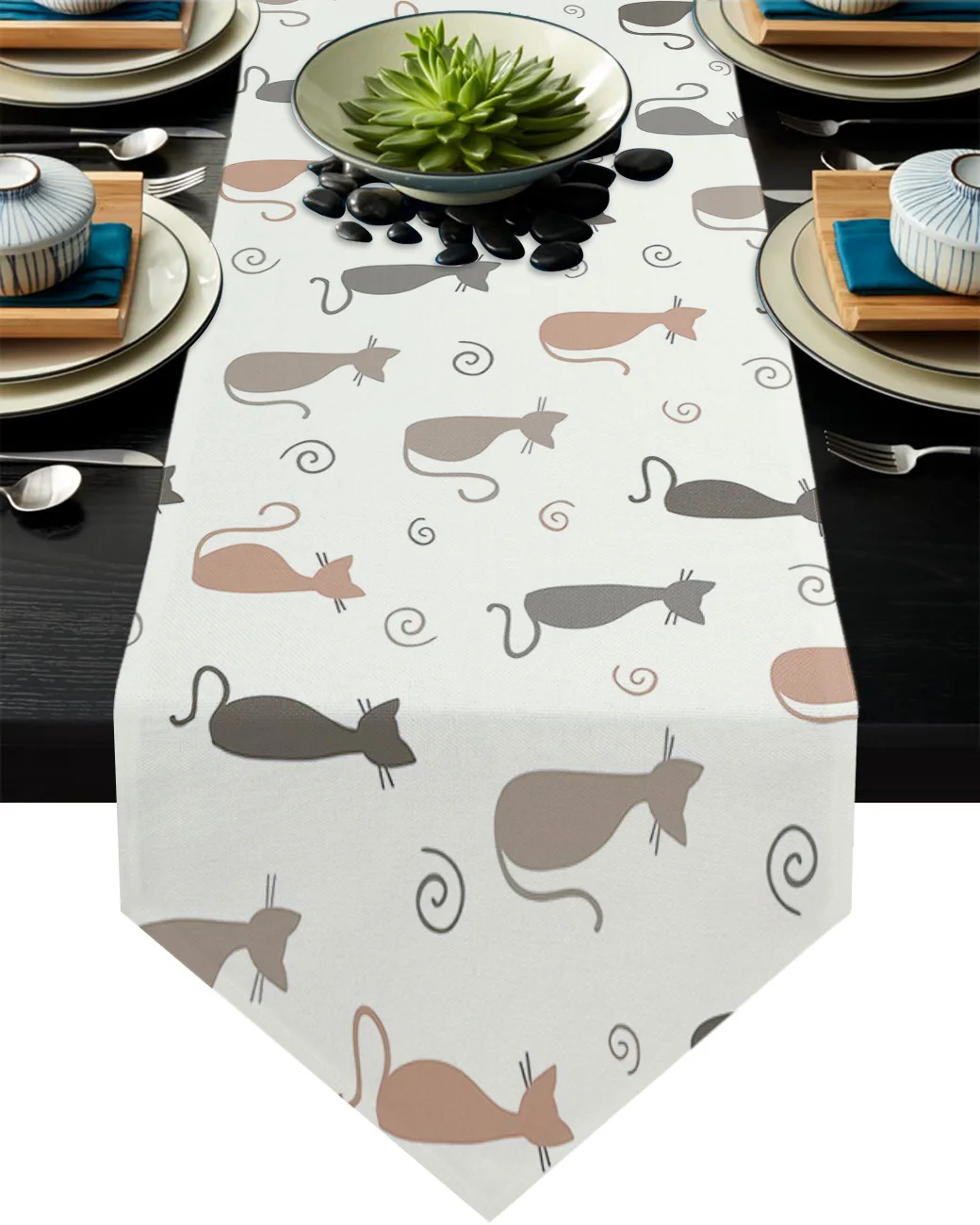 

Cartoon Cat Pattern Table Runner for Living Room Dining Table Modern Household Tablecloth for Wedding Hotel Dinner Decor