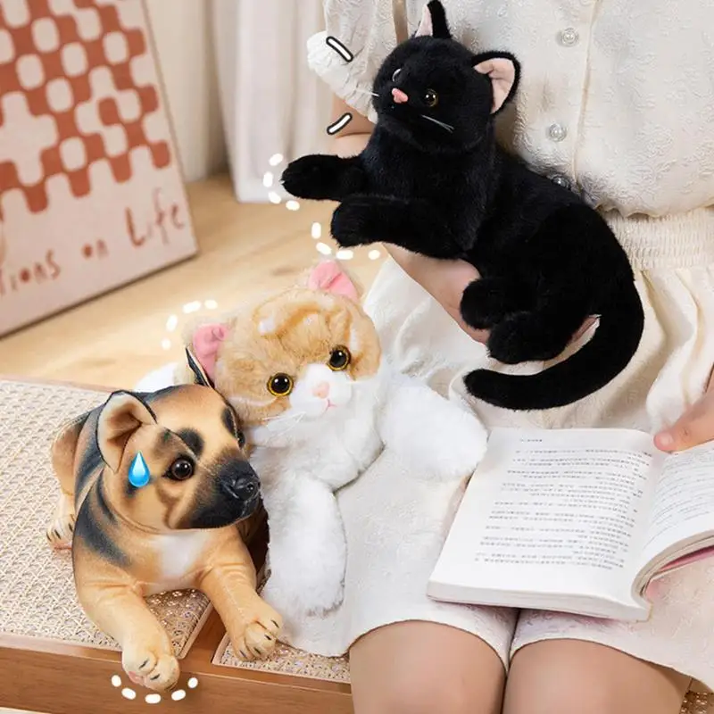 

Имитация черной кошки плюшевая игрушка коричневый котенок щенок кукла Лежащая мягкая собака милые животные плюшевые детские подарки на день рождения Рождество