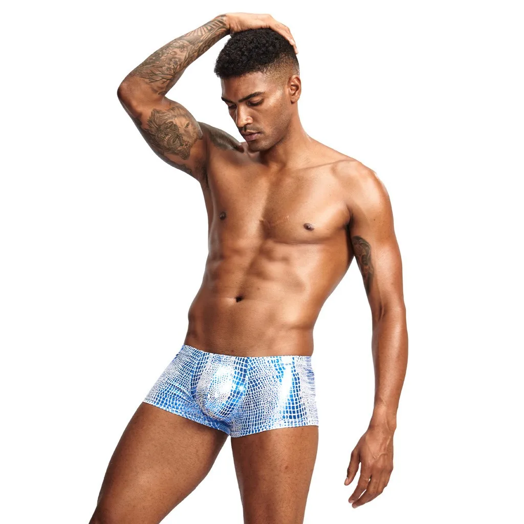 

Leather Boxer Mens Pouch Panties Gays Underwear Sissy Boxer Shorts Male Snake Print Underpants Breathable Cuecas Tangas Bottom