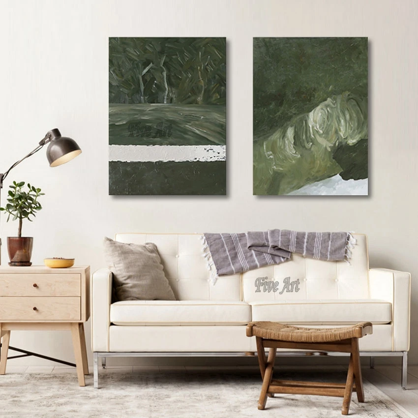 

Frameless 2 Panel Canvas Art Simple Green Modern Handmade Abstract Painting Wall Art Picture For Hotel Decoration Artwork