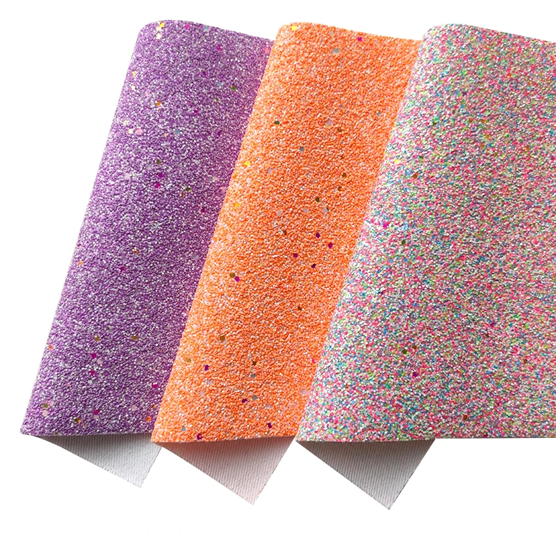 

Colorful Chunky Glitter Artificial Leather Fabric Sheet Thick Backing for Making Shoe/Bag/Decoration/Hair Bow/Craft