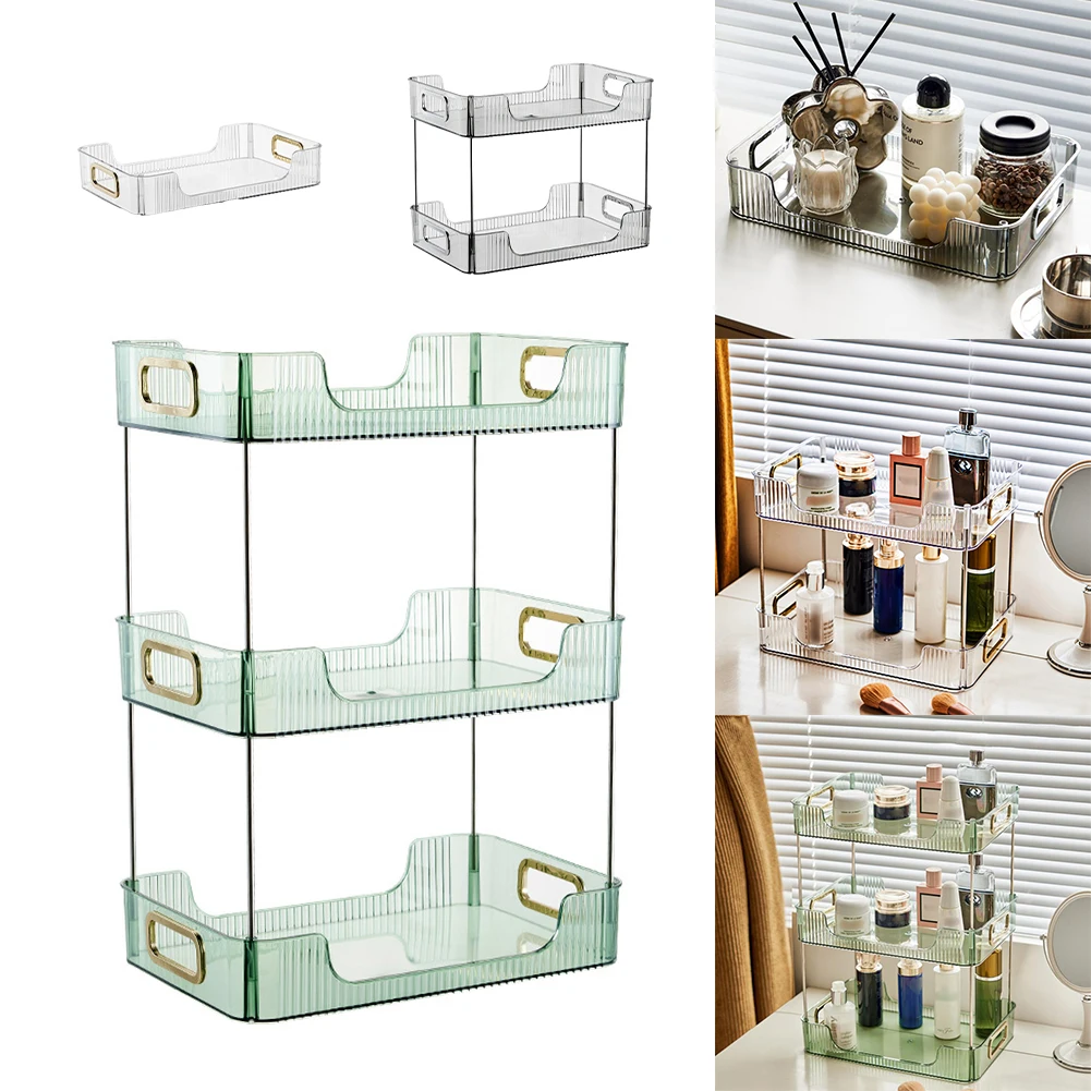 

Bathroom Transparent Desktop Storage Rack 3 Tier Cosmetics Countertop Standing Rack Household Bathroom Countertop Organizer