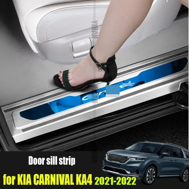 Tira de alféizar de puerta de acero inoxidable para Kia Carnival, protección antideslizante, decoración, accesorios de modificación, Sedona KA4 2021 2022