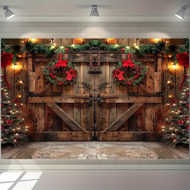 Украшение рождественской вечеринки фон ткань фермерский дом деревянная дверь