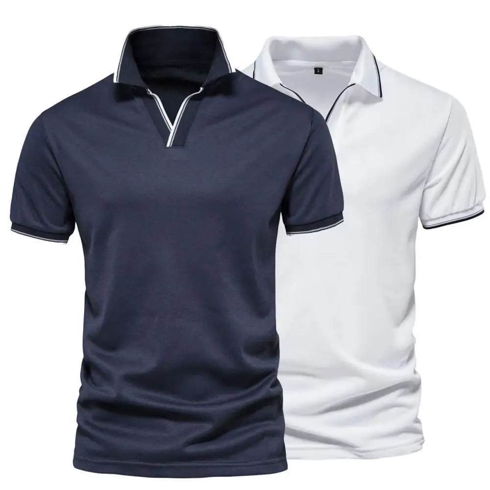 

Men Polo Shirt Solid Color Turn-down Collar All Match Leisure Men Top for Work