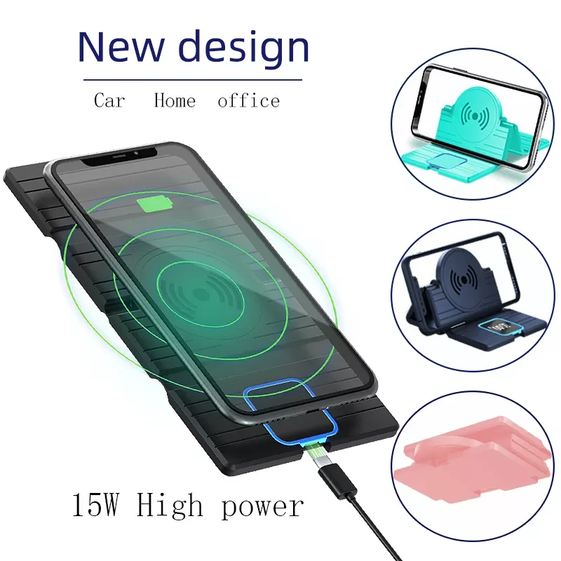 

15W Qi Wireless Car Charger Pad Foldable Fast Charging Base Station Mount Non-Slip Phone Stand Holder for iPhone X XS 11 Huawei