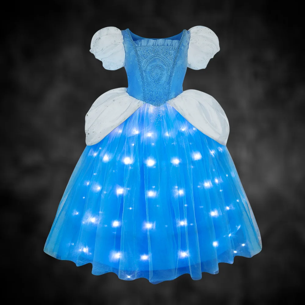 

Золушка косплей светодиодное платье Одежда для девочек Рождество Хэллоуин искусственный костюм принцессы Детский день рождения карнавал свадебное платье