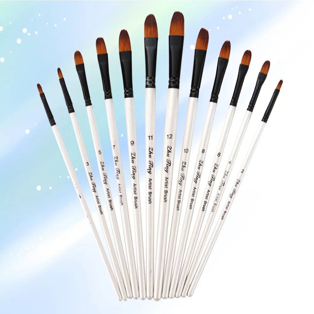 

12 Pcs Gouache Brushes Nylon Watercolor Painting Oil Paintbrush White Child
