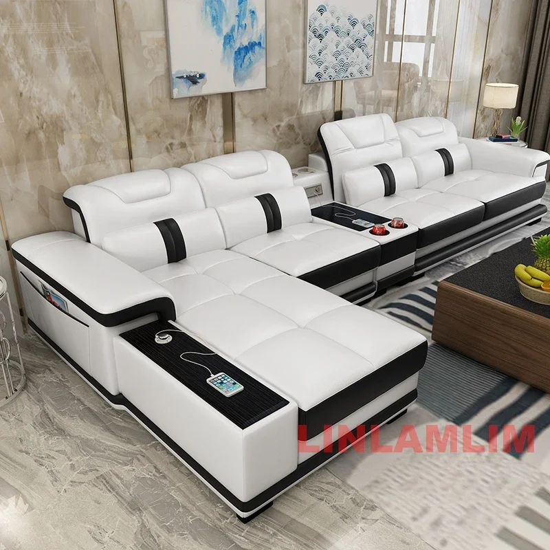 MINGDIBAO Современный итальянский секционный диван из натуральной кожи с USB и