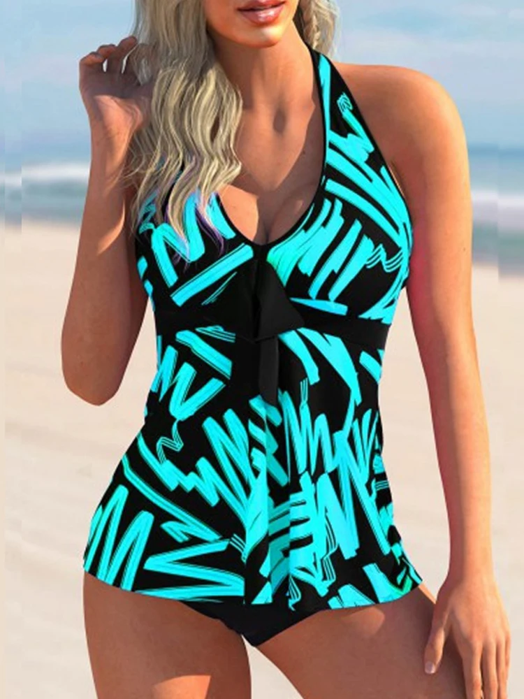 

Sexy Print Halter Bandage Women's Swimwear Two Piece Conservative Brazil Backless Bow Bikini Swimsuit Fashion Push Up Beachwear