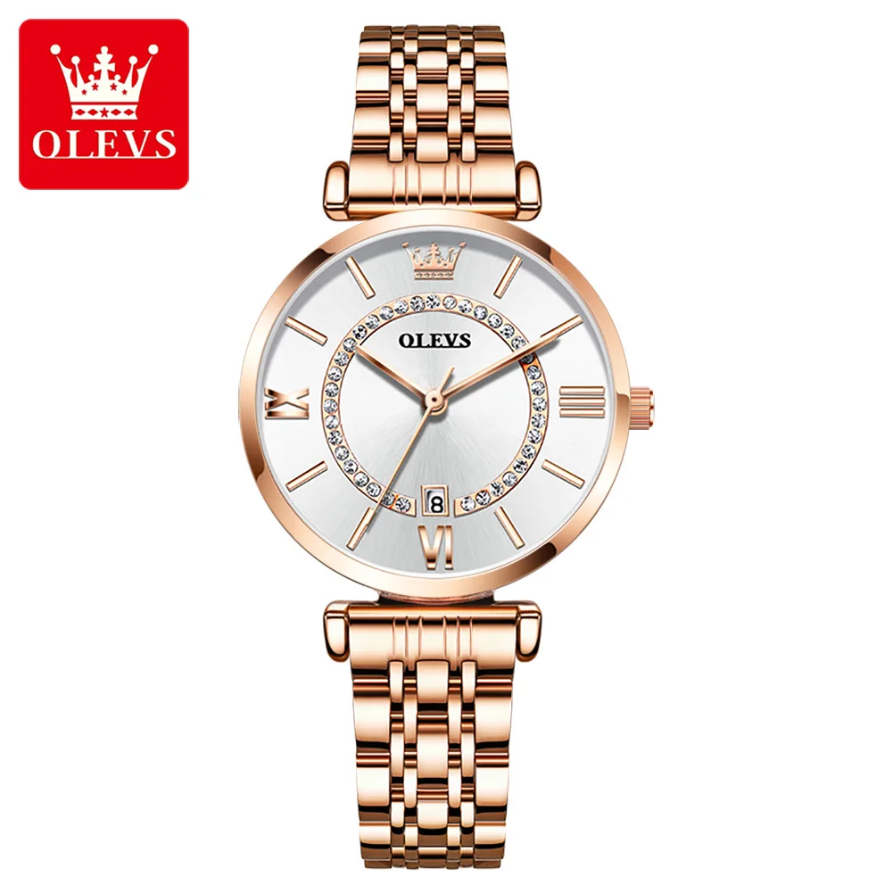 

OLEVS Fashion Diamond Starry Rose Gold Ladies Watches Luxury Waterproof Quartz Strap Calendar Display Women Watch Montre femme