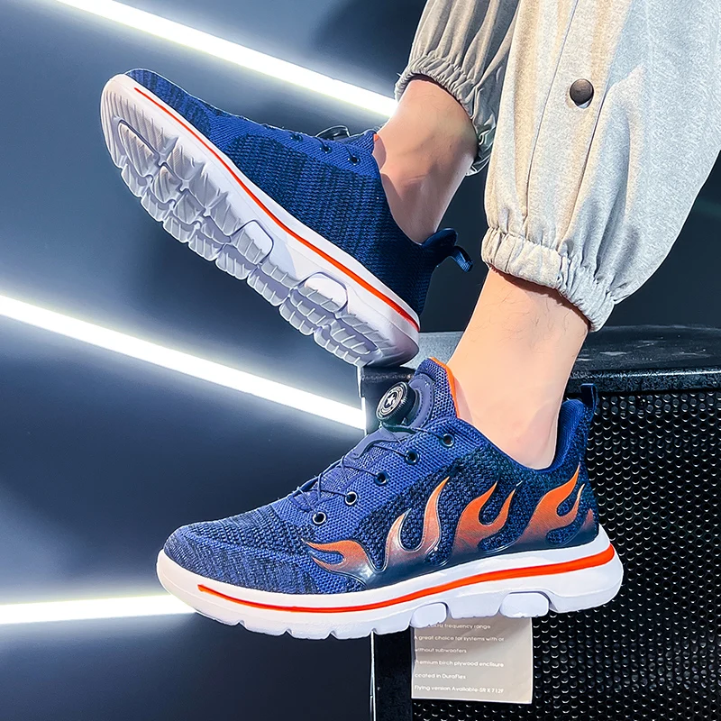 Mens Womens Breathable Outdoor Sports Shoes Flame Printed Trend Ultra-Light Casual Tennis Gym Running Sneakers