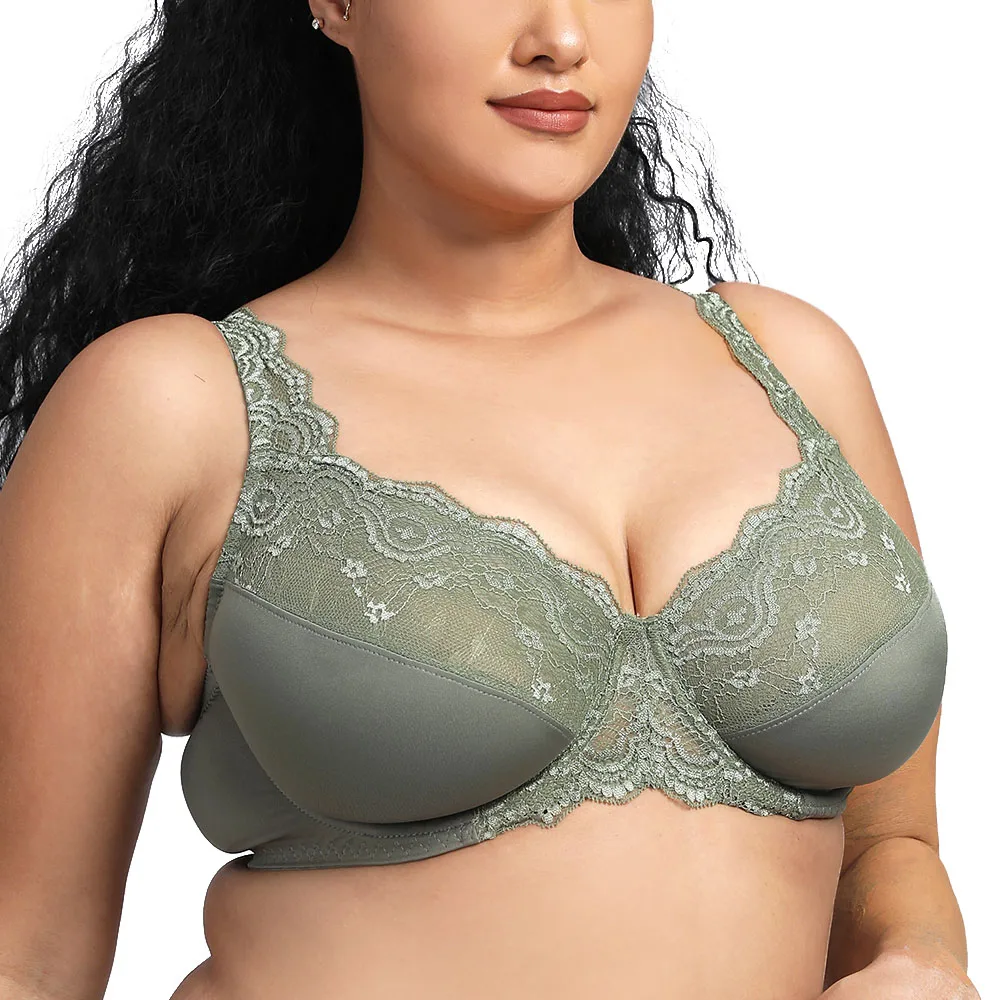 New Sexy Lace Bra Women's Full Coverage Jacquard Non Padded Lace Underwire Plus Size Bra Top 34-46 B C D E FCup