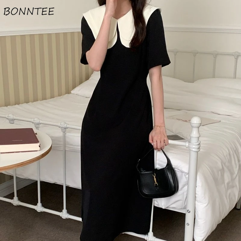 

Dresses Women Tunic A-line Elegant All-match Harajuku Party Wear Feminine High Street Patchwork Leisure Mid-calf Basic Vestidos