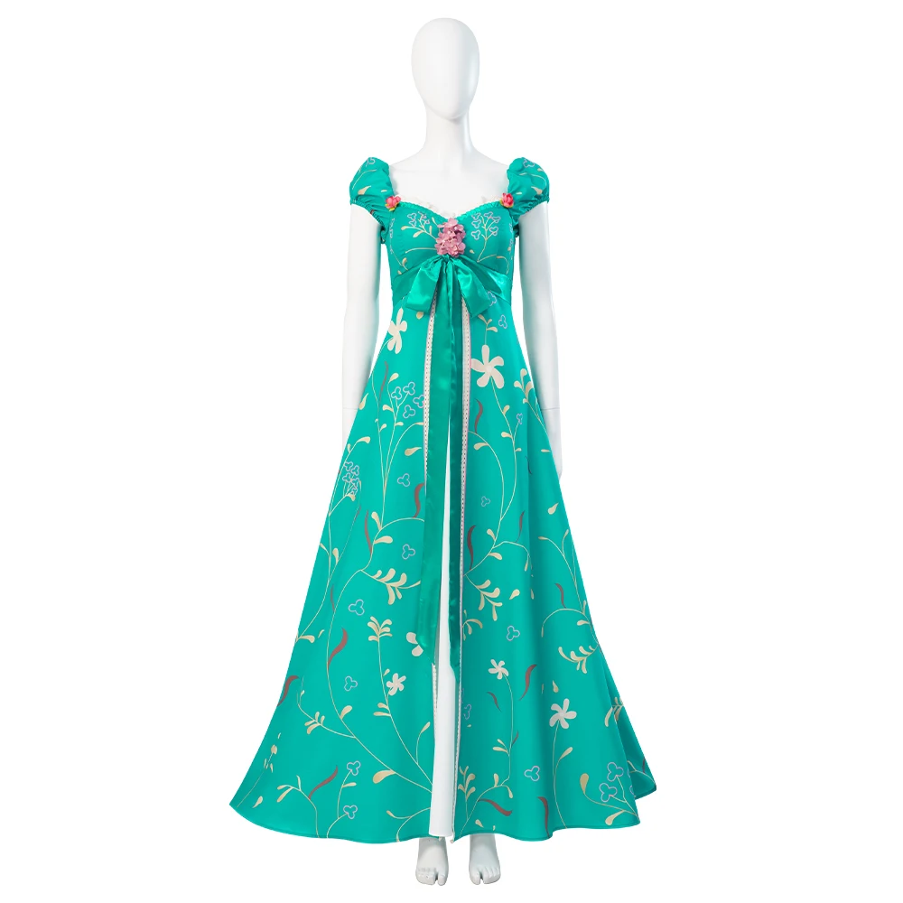 

Halloween Carnival Giselle Dress Party Skirt Fancy Princess Cosplay Costume Green Printing Flowers Dresses