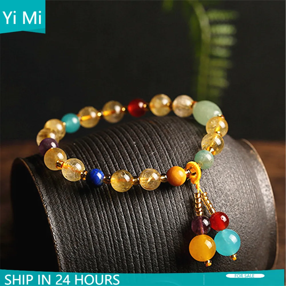 

Natural Citrine Beaded Bracelets for Women Agate Jade Beads Bracelet Bangle Charms Healing Energy Rosary Gift Lucky Jewelry