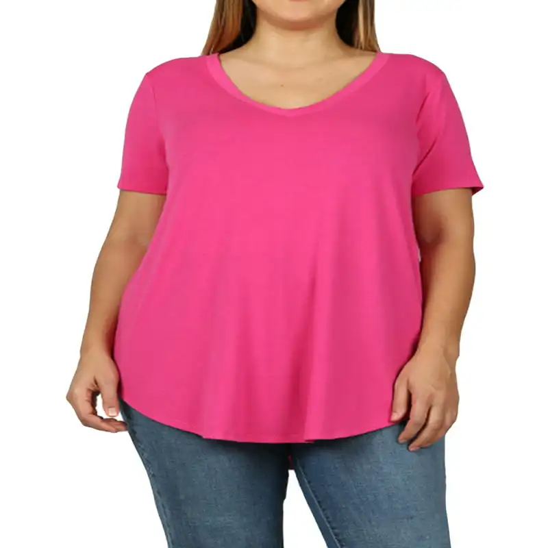 

& Plus Short Sleeve V Neck Relaxed Fit Casual Round Hem Tee Shirt Top