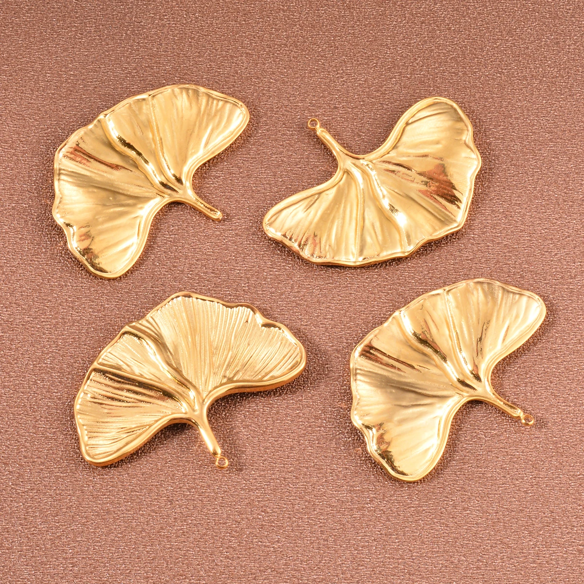 2pcs/lot Stainless Steel Ginkgo Biloba Gold Color Pendants Charms for DIY Jewelry Making Earrings Findings Accessories