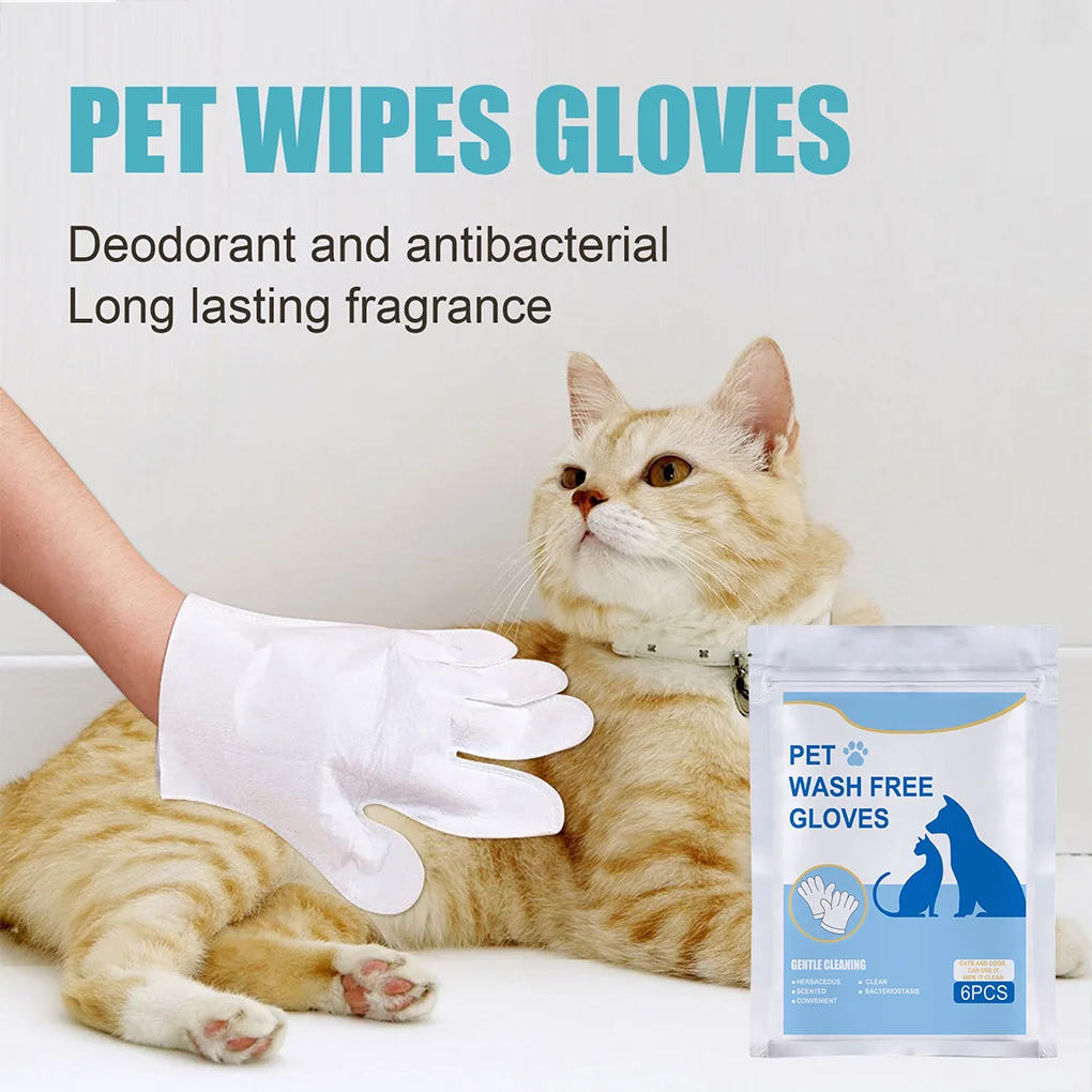 

6 Pieces Rinse Free Bath Waterless Mittens Portable Pet Quick Wash Gloves