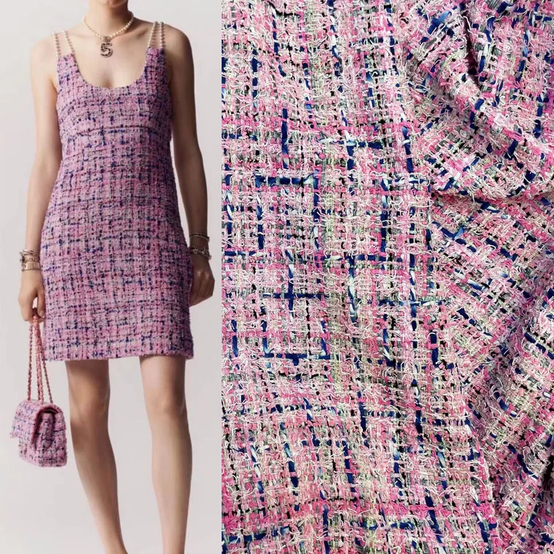 50x145 см Розовая/фиолетовая сетчатая окрашенная в пряжку твидовая ткань для женщин