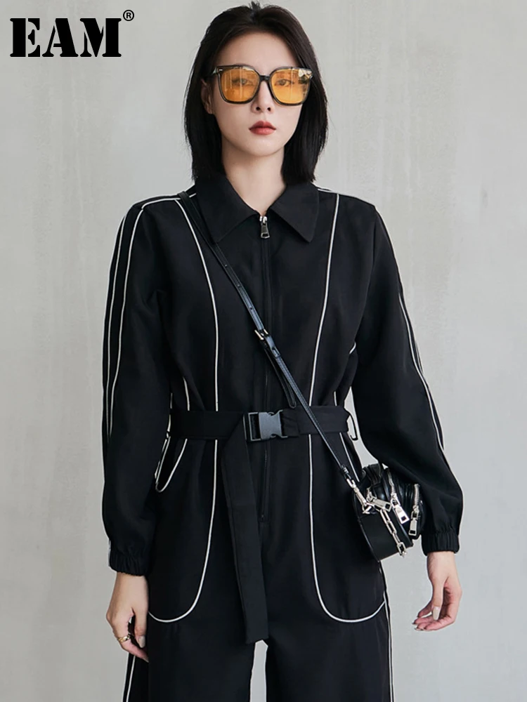 

[EAM] свободный женский комбинезон большого размера, повседневный длинный комбинезон, новинка, штаны с высокой талией и карманами, модные вес...