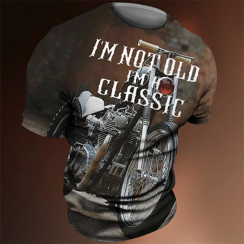 

Retro T-Shirts For Men 3d Motorcycle Print Daily Tops Tees Men'S Clothing Street Designer Short Sleeved Loose Oversized T Shirts