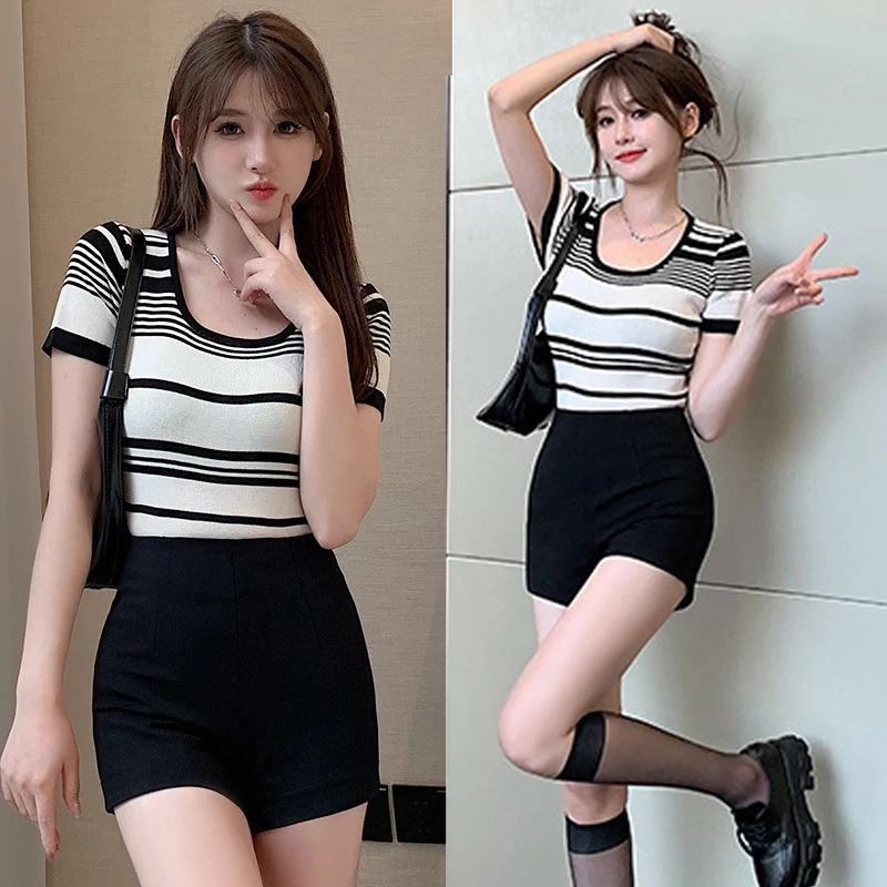 WAYOFLOVE Ladies Spring Summer Sexy Black Shorts High Waist Solid Color Slim Short For Women Casual Tight Fit A-line Short Women