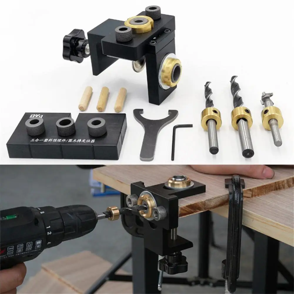

Multifunction 3 In 1 Woodworking Doweling Jig Kit Hole Puncher Pocket Hole Jig Drill Guide Locator Furniture Connecting DIY Tool