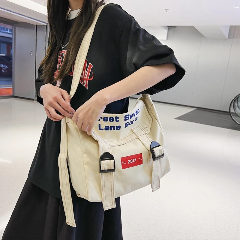 

Новая женская сумка, вместительная Холщовая Сумка через плечо, модная повседневная сумка на одно плечо, белая сумка-мессенджер для молодых девушек