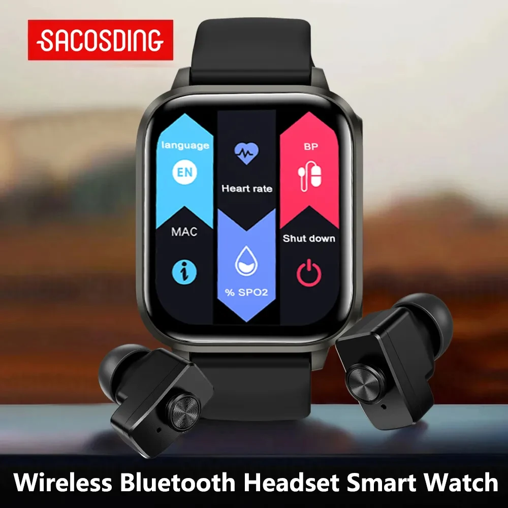 

2023 New Smart Watch Men TWS Earbuds 2 In 1 HIFI Stereo Wireless Headset Music Play Combo Bluetooth Phone Call For Android IOS