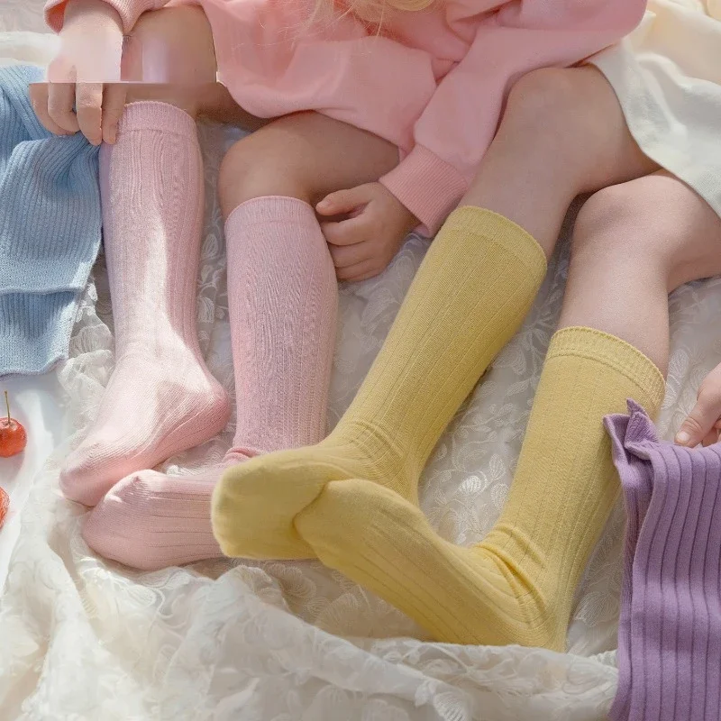 Фото 1 Pairs Simple Solid Knee High Socks for Infant Baby Girls Boys Warm Knitted Long Socks Suit for Children and Aduilt Stockings №1
