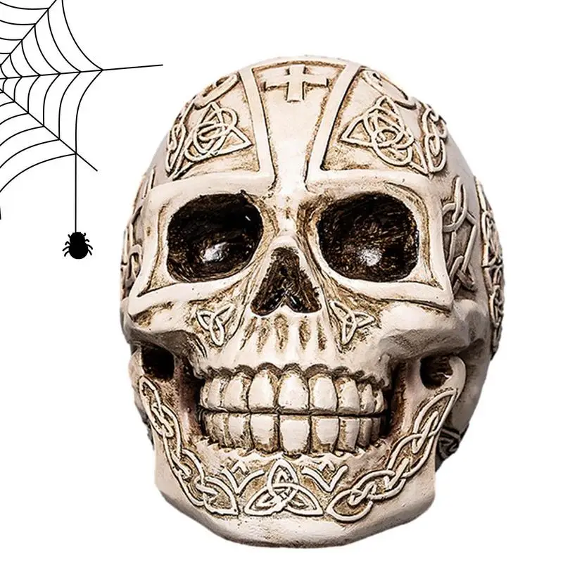

Halloween Resin Skull Realistic Skeleton Ornament Anti Fade Halloween Decoration Hand-Polished Pirate Skull Decor Cool Resin