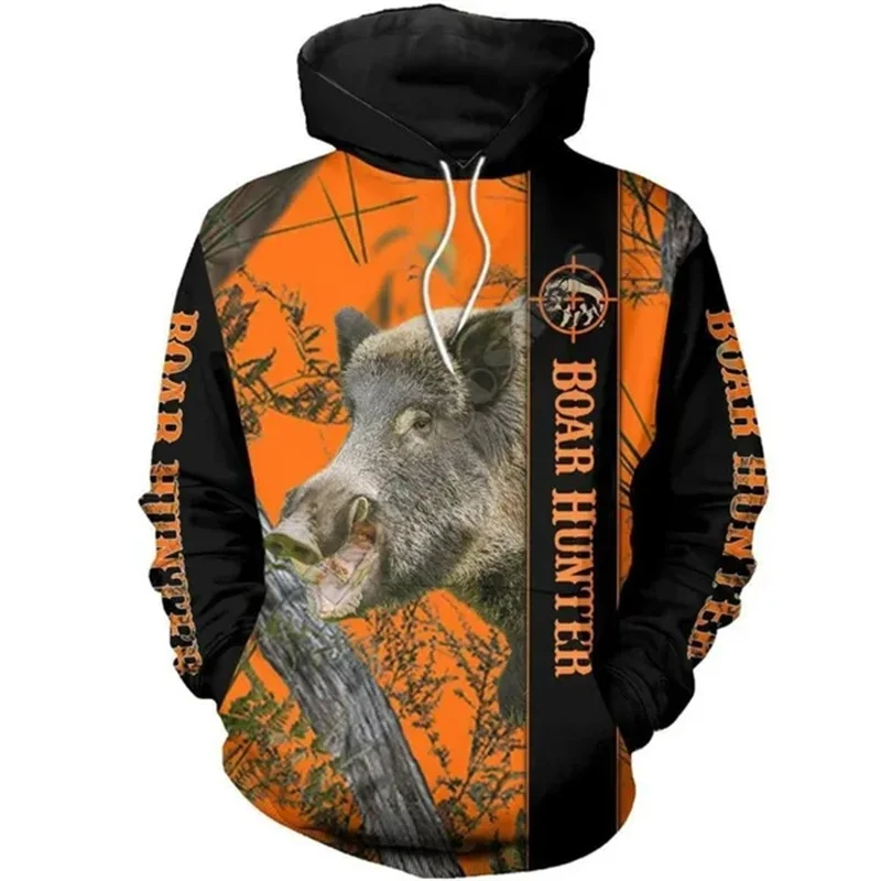 

Пуловер с рисунком кабана охотника, толстовки с капюшоном и 3D-принтом дикой свиньи, детская модная спортивная одежда унисекс, Топ
