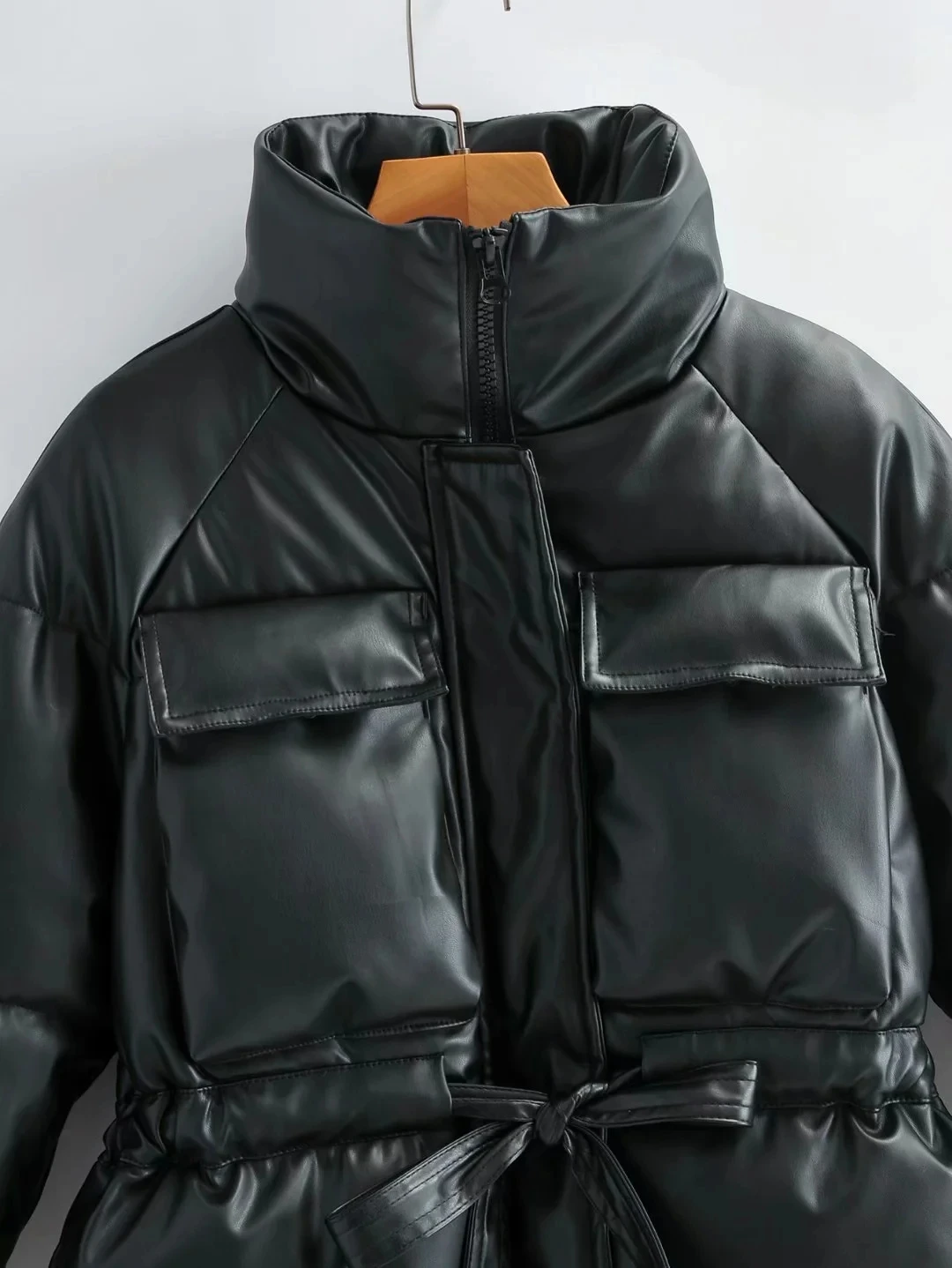 Winter black Padded PU jacket women faux leather coat Warm Long Sleeve Outwear Motorcycle Jacket female winter parka enlarge
