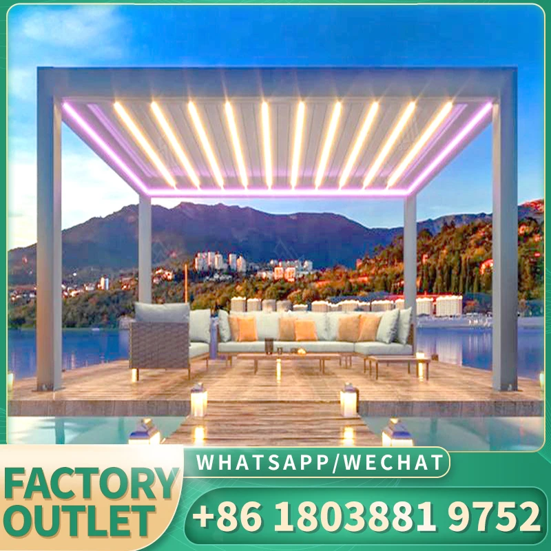 Наружная алюминиевая водонепроницаемая Рабочая крышка беседка моторизованная