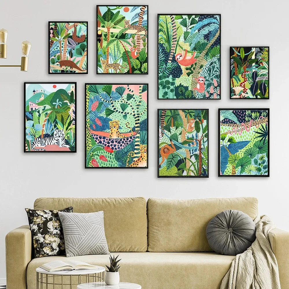 Картина на холсте с изображением леса и животных