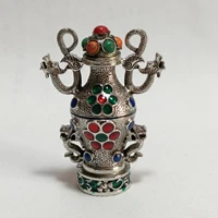 china elaboration tibetan silver statue inlay gems snuff bottle metal crafts home decoration6