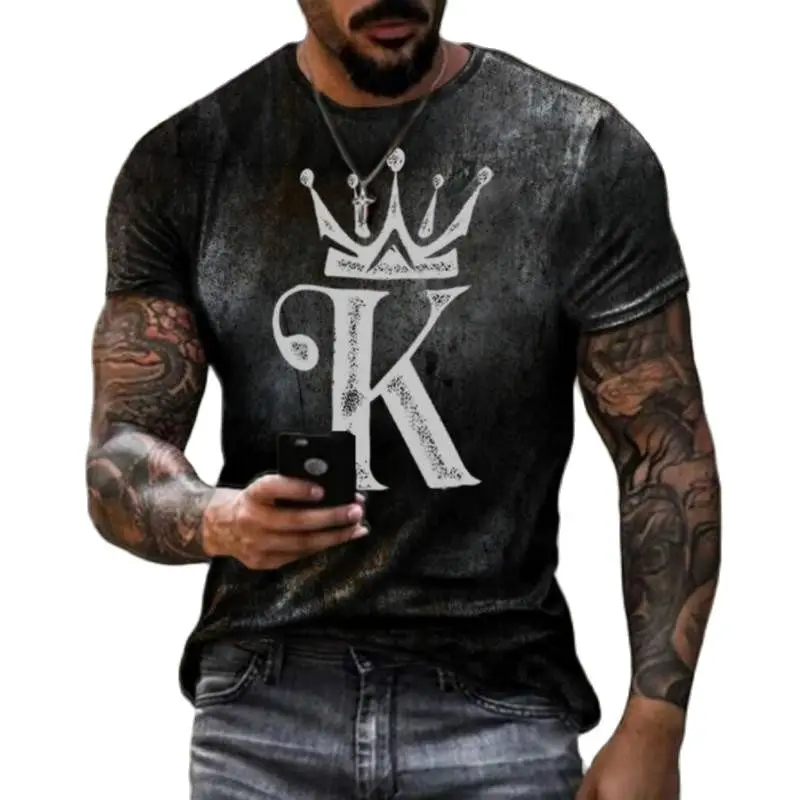

Poker Print Men's T-Shirt Summer K 3D Print T-Shirt for Men European and American Street Fashion Plus Size Quick Dry T-Shirt