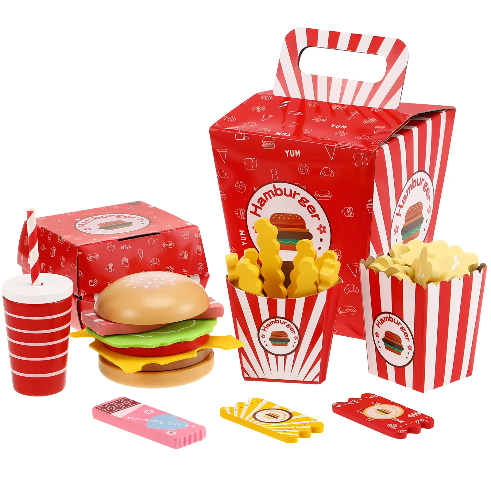 

Wooden Fast Food Toys Playset Realistic Burger Fries Pretend Play Food Set Toy House Props Educational Gifts