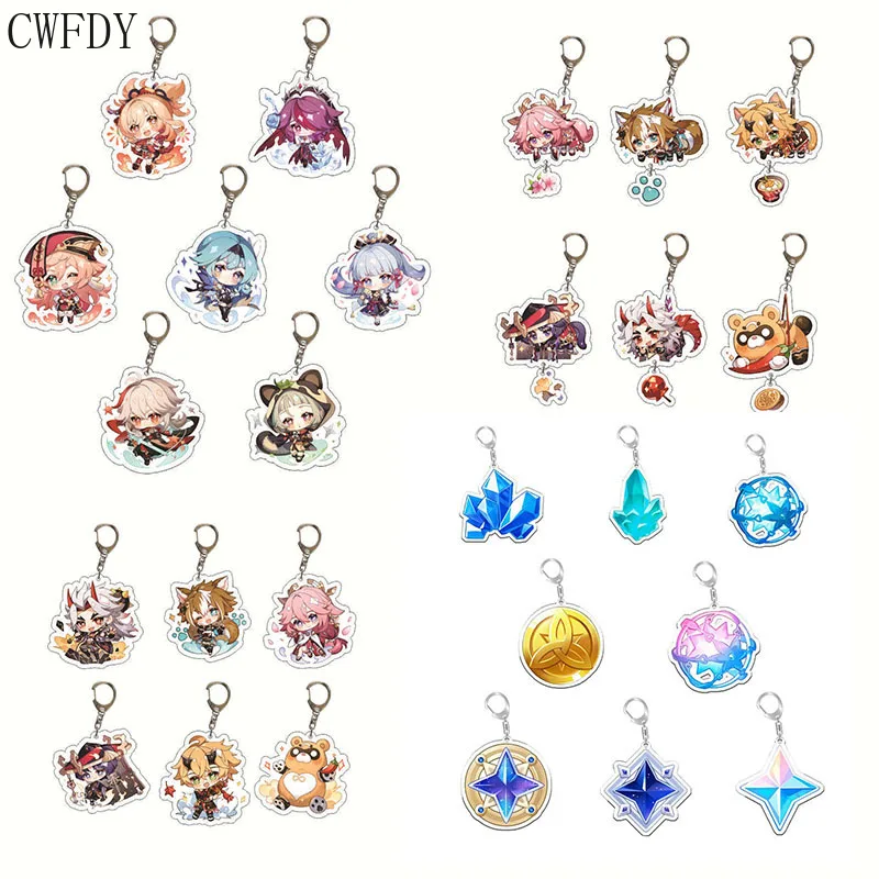 

6/7/8pcs Game Genshin Impact Keychain Kaedehara Kazuha Barbara Gunnhildr Acrylic Key Chain Badge Cartoon Cosplay Chaveio Props