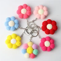 cute plush keychain flower key chain holder ring accessories red pink yellow bag phone charm keyring gift for girlfriend friends