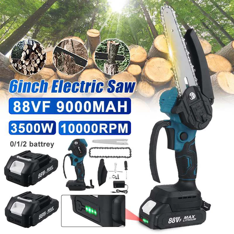 

6 Inch 3500W Mini Electric Chain Saw With Battery Indicator Rechargeable Pruning Saw Woodworking Tools For Makita 18V Battery