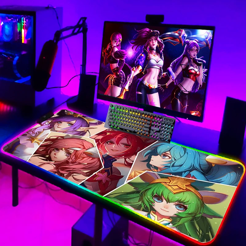 

RGB Mouse Pad Gaming Poppy League Of Legends HD Picture Desk Mat Moused Pad Gamer LED Mousepad Anime Xxl With Backlight Custom