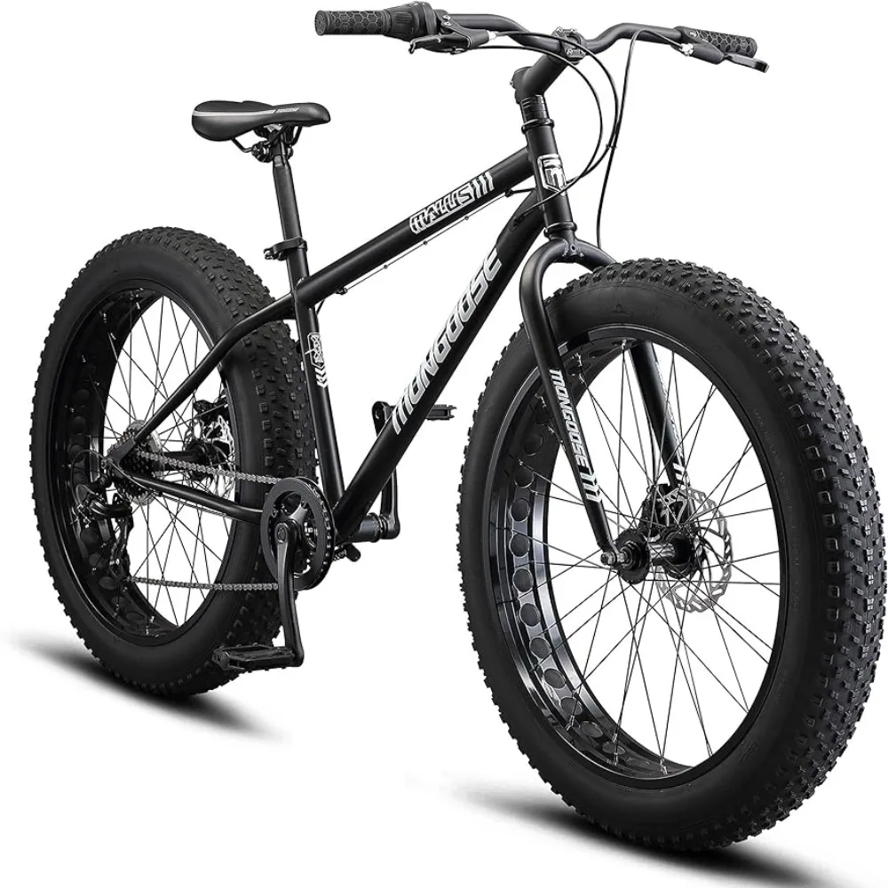 

Горный велосипед Mongoose Malus с толстыми шинами для мужчин и женщин, колеса 26 дюймов, широкие шины 4 дюйма, стальная рама, 7 скоростей