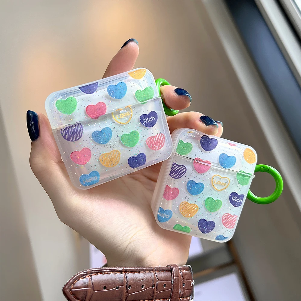 Чехол для Airpods 3 Pro 2 чехол с цветным рисунком сердечек квадратных наушников Air Pod
