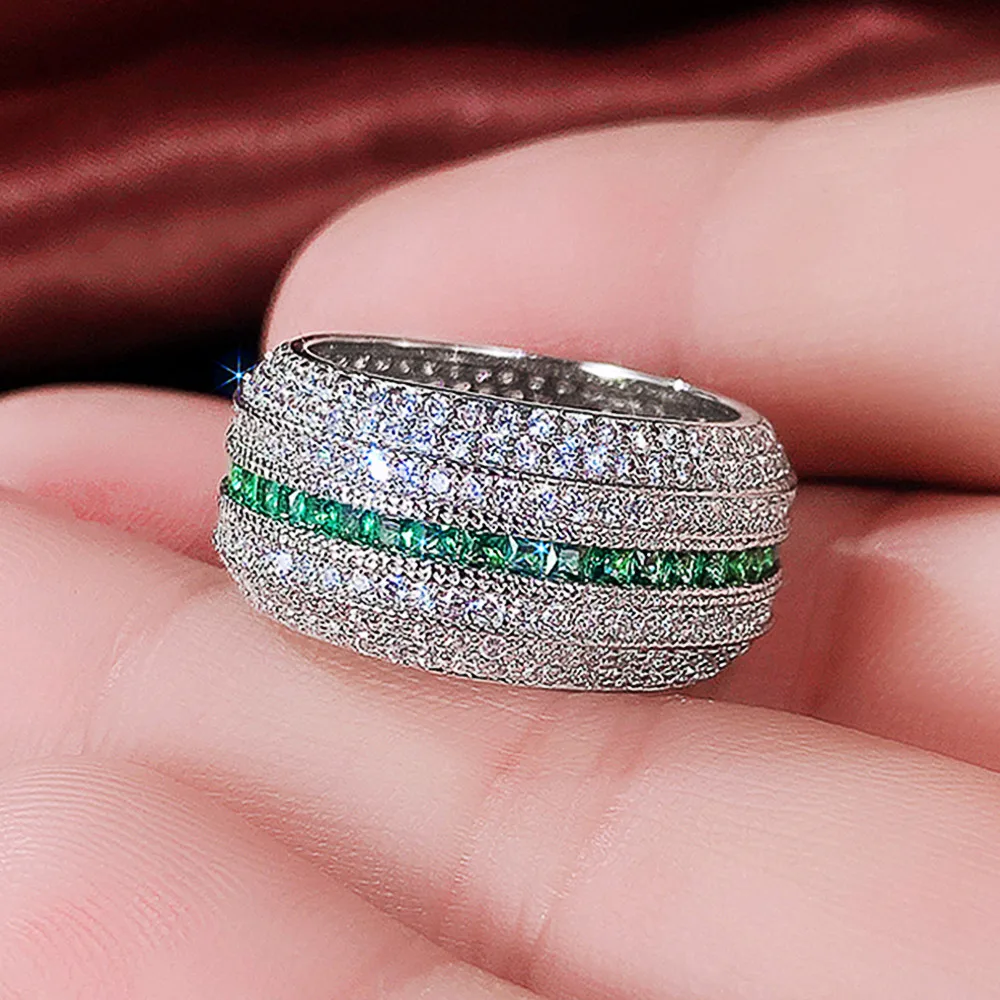 

Huitan Bling зеленый/белый кубический цирконий Кольца для женщин великолепные свадебные аксессуары для вечеринок Высокое качество модные ювели...