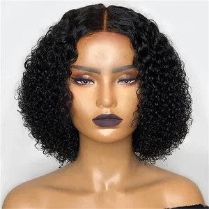 Natural Middle Part Glueless Short Bob Lace Front Wig With BabyHair Kinky Wig For Black Women Heat Resistant Soft Daily