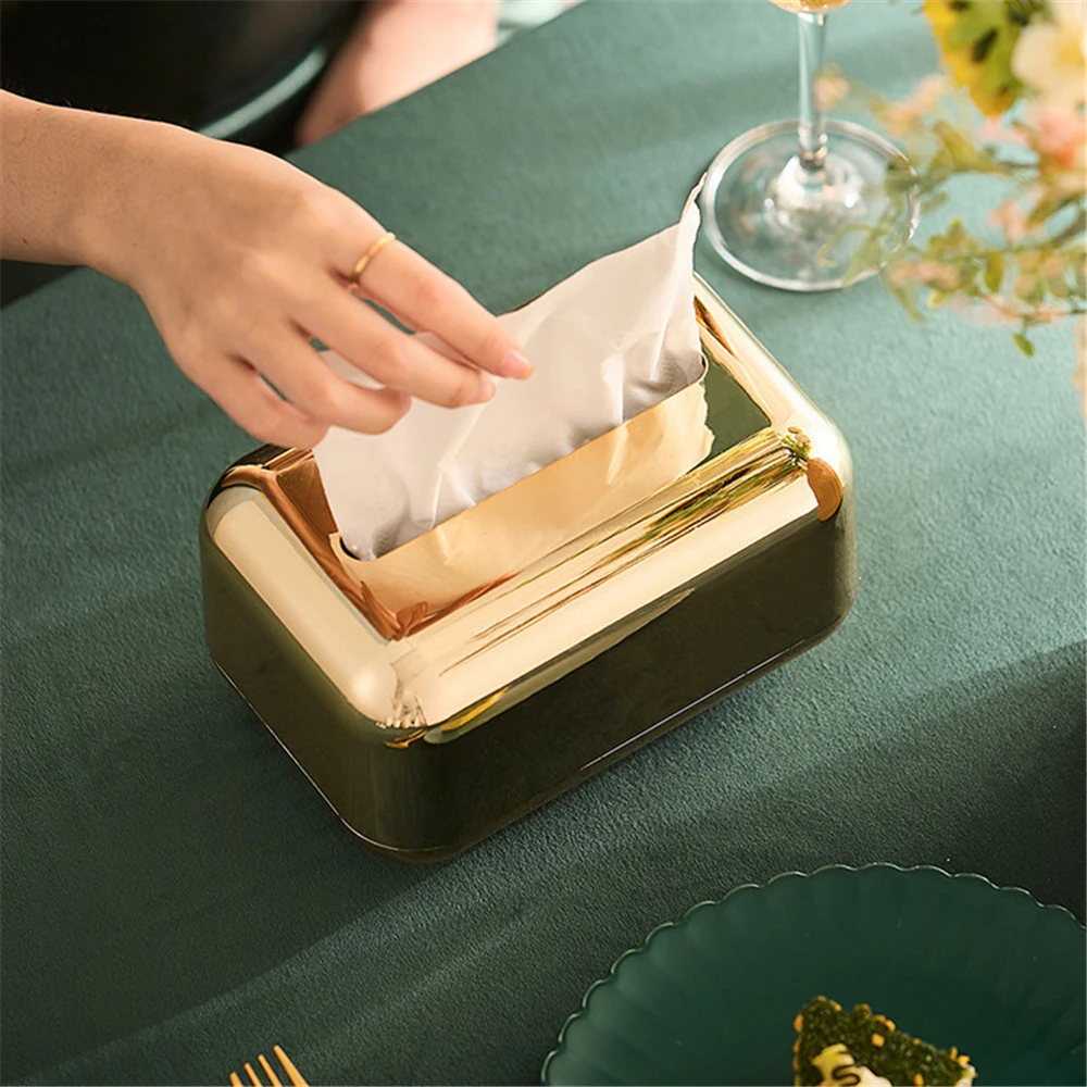 

Light Luxury Tissue Box Desktop Paper Dispenser Large-capacity Tissue Storage Case Non-slip Paper Dispenser Desktop StorageTool